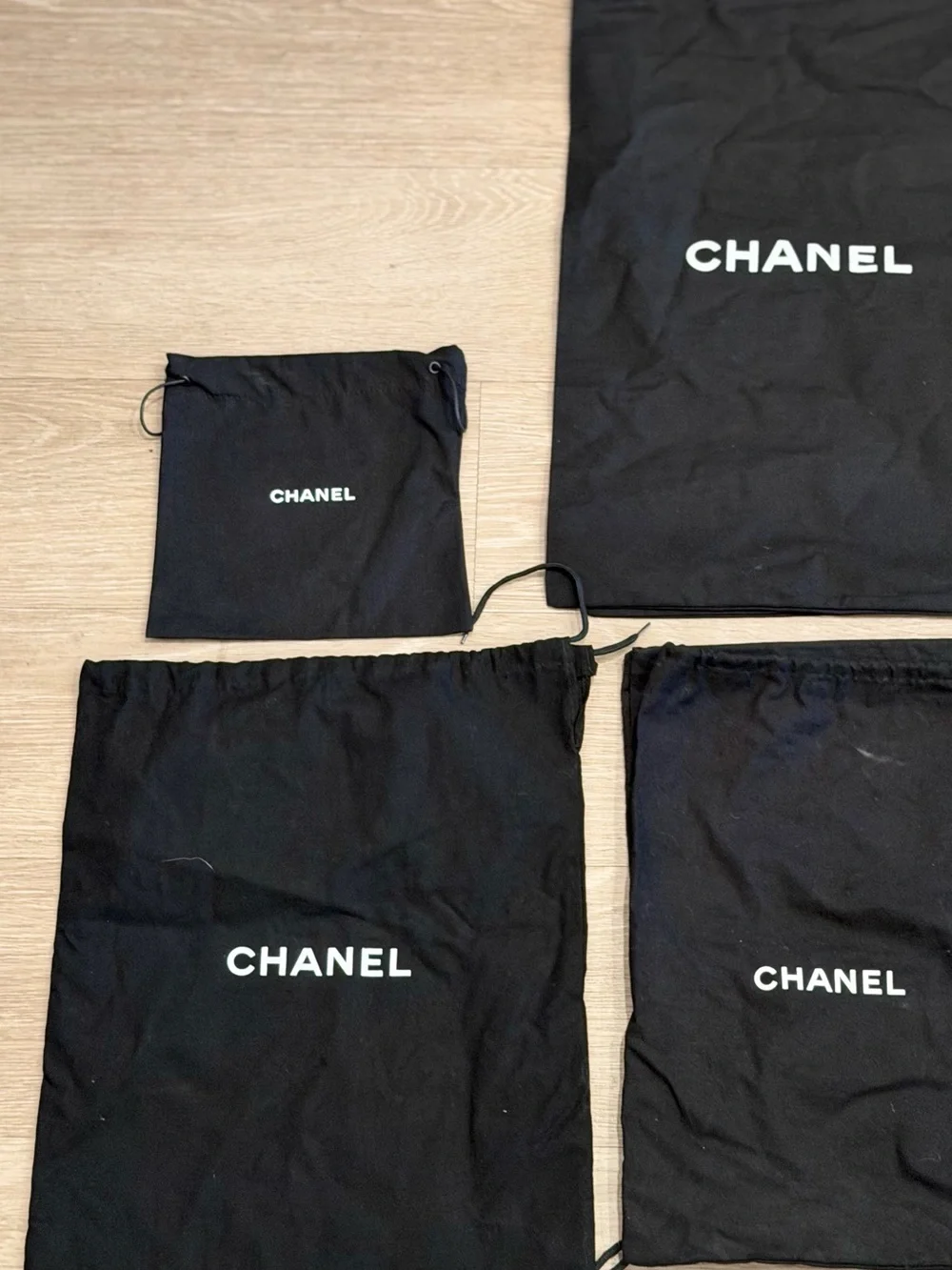 Chanel dusts shoes and hand bags all black bulks assorted sizes 33 total most of
